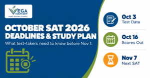 October 2026 SAT test date, registration deadline, and score release infographic by Vega Visionary