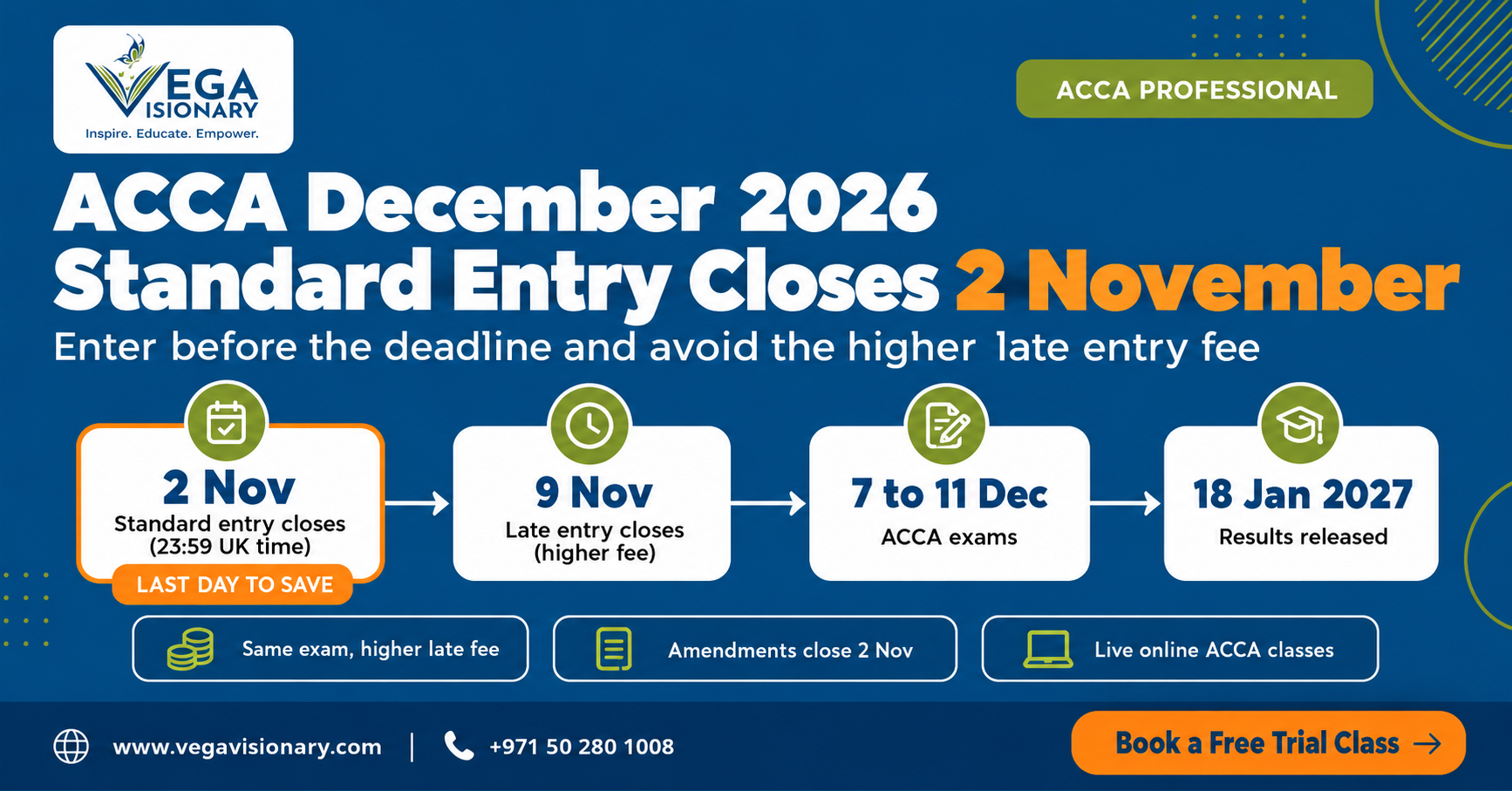 ACCA December 2026 Standard Entry Deadline: Enter by 2 November and Save on Fees ACCA December 2026 Standard Entry Deadline: Enter by 2 November and Save on Fees